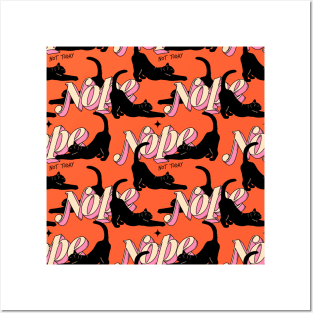 Monday Nope Black Cat Pattern in orange Posters and Art